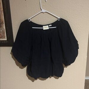 Maeve Anthropologie Navy Blue Modal Boho Blouse Balloon Sleeve Peasant Top